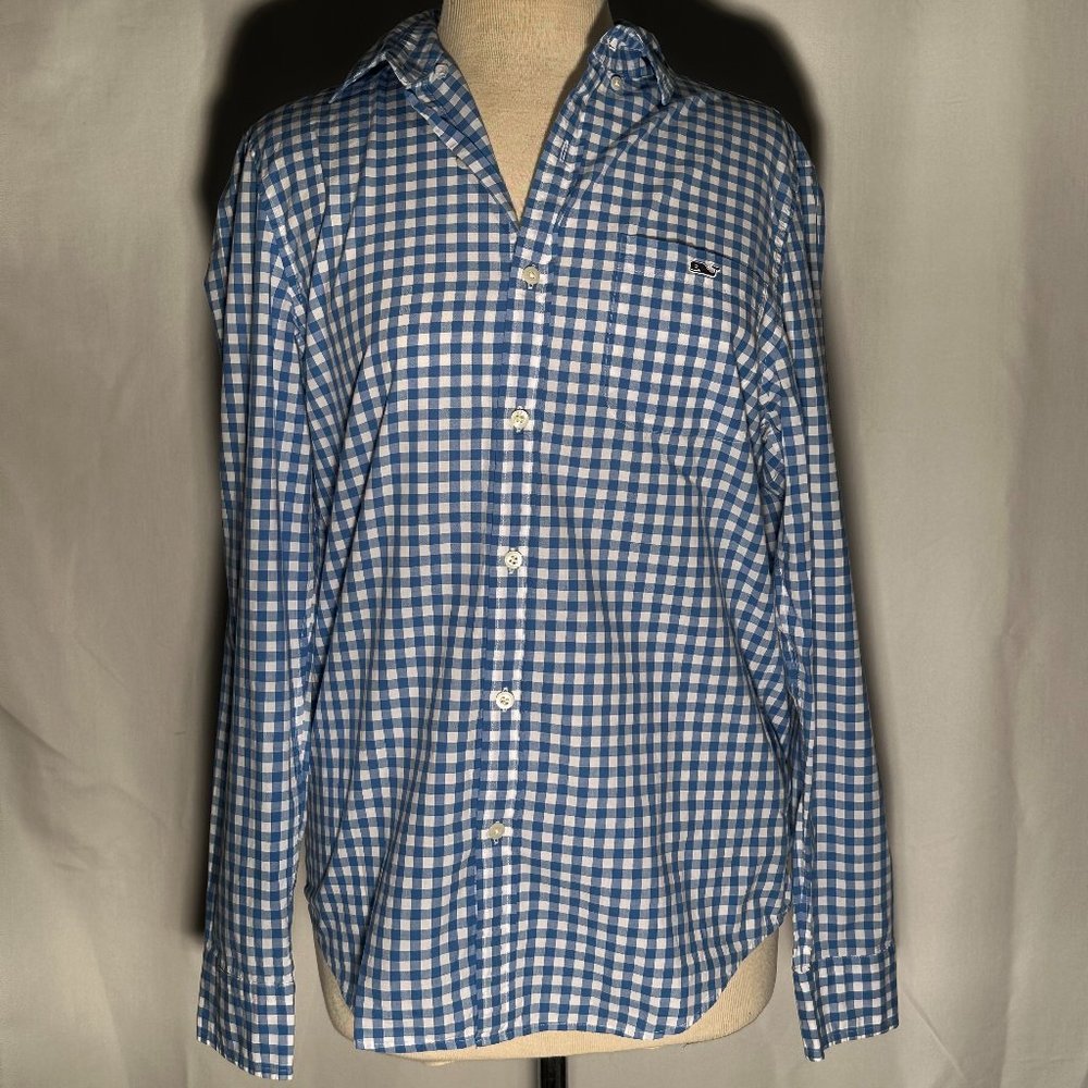 Blue and White Vineyard Vines Saltwater Wash Slim Fit Tucker Shirt Size S